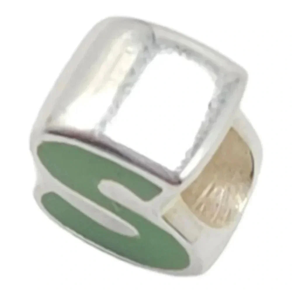Solvar Sterling Silver Green Enamel Initial S Slide Charm Kids New Old Stock